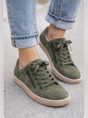 REVITALIGN Olive Green
Suede Athletic Sneakers Zip Orthotic Support streetwear